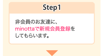 Step1:非会員のお友達に、minottaで新規会員登録をしてもらいます。