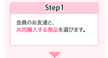 Step1:会員のお友達と、共同購入する商品を選びます。